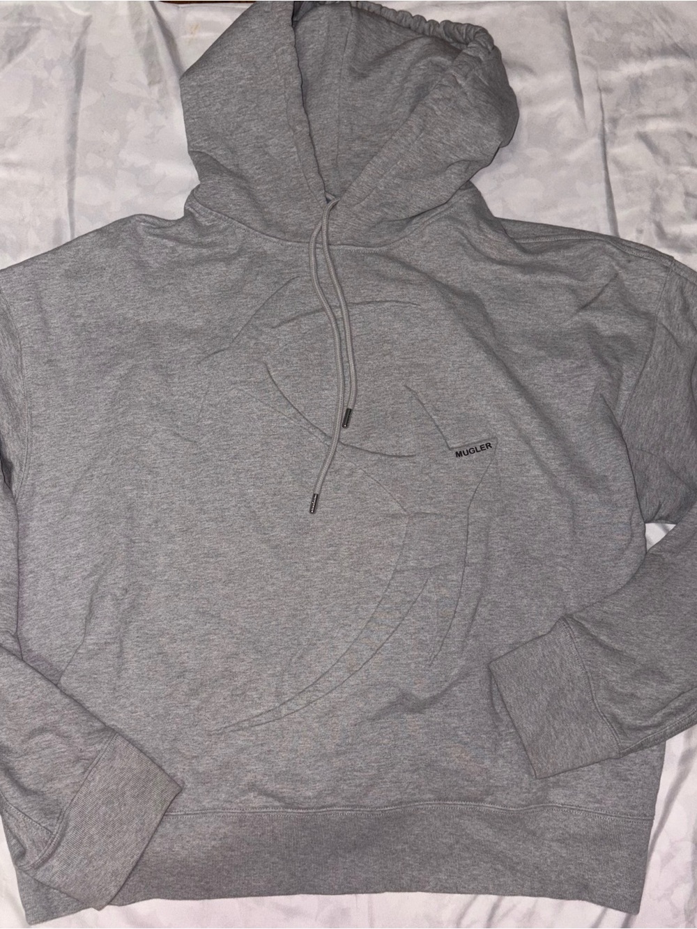 Mugler Gray Pullover Hoodie with Subtle Logo Stitching
